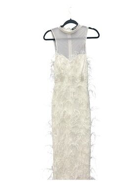 AKIRA White Feather-Trimmed Sleeveless Maxi Dress